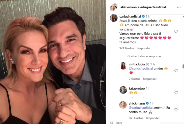 image-208 💔 "Em meio à luta contra o câncer de Edu Guedes, Ana Hickmann quebra o silêncio e responde mensagem de fé de Cariúcha: 'Amém, eu confio muito'"