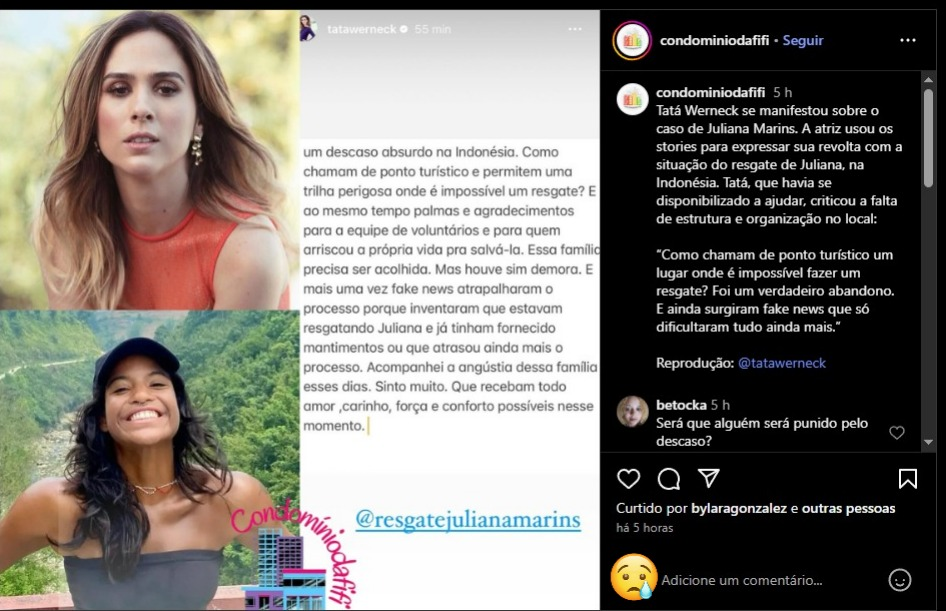 image-183 Tatá Werneck se revolta com a morte de Juliana Marins: 'Descaso absurdo'
