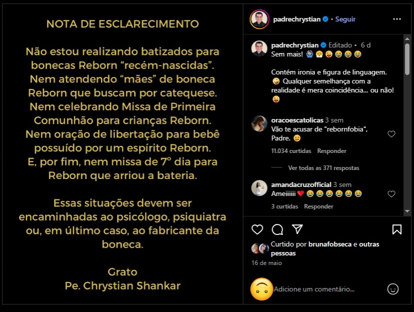 image-22 Batizado de bebê reborn: Padre emite nota em publicação e mensagem viraliza nas redes sociais