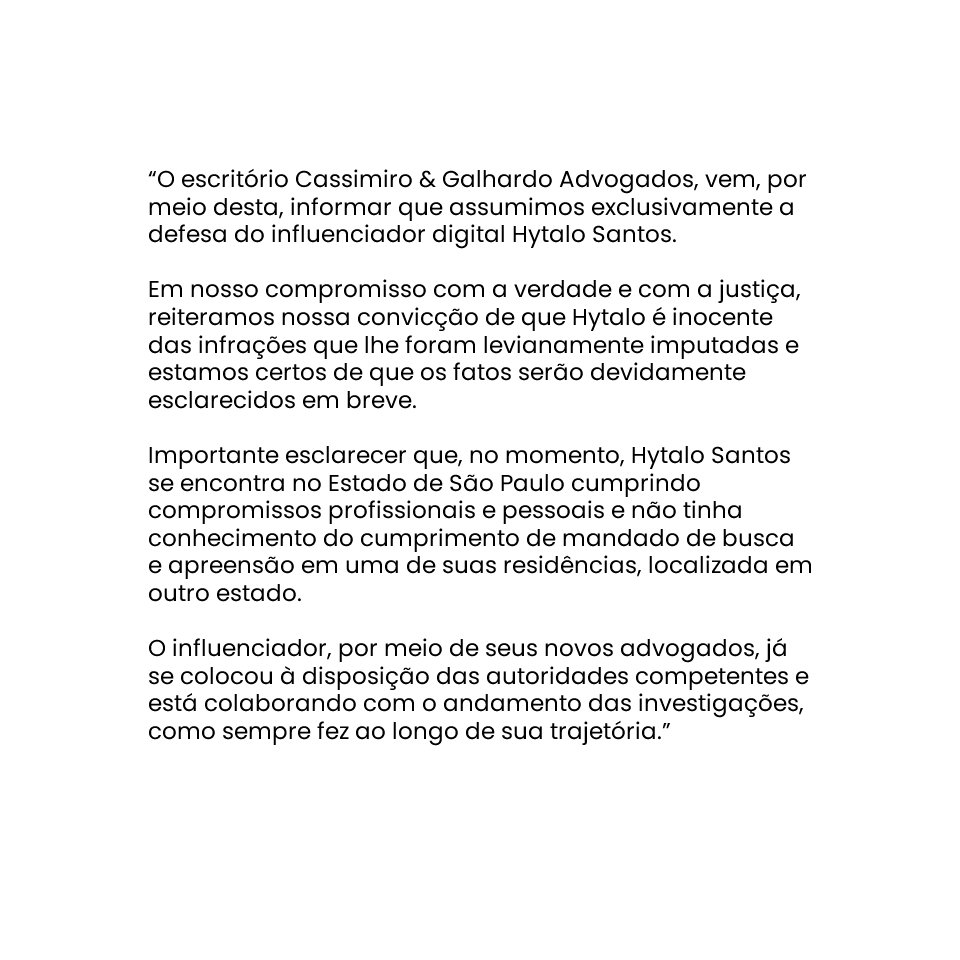 image-491 Hytalo Santos: novos advogados assumem defesa e revelam que influenciador está em São Paulo
