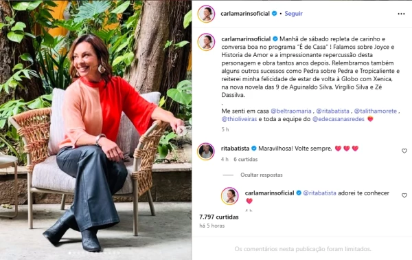 image-574 Carla Marins quebra o silêncio após participação no É de Casa e responde com carinho a Rita Batista