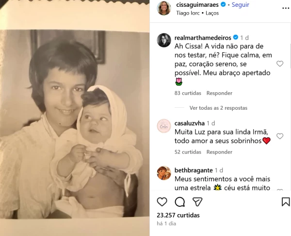 image-730 Morre irmã de Cissa Guimarães, e atriz recebe apoio de fãs e famosos em momento de dor